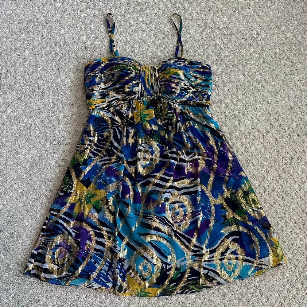 Oleg Cassini Silk Blend Floral/Animal Print Metallic Cocktail Dress 6 Whimsical